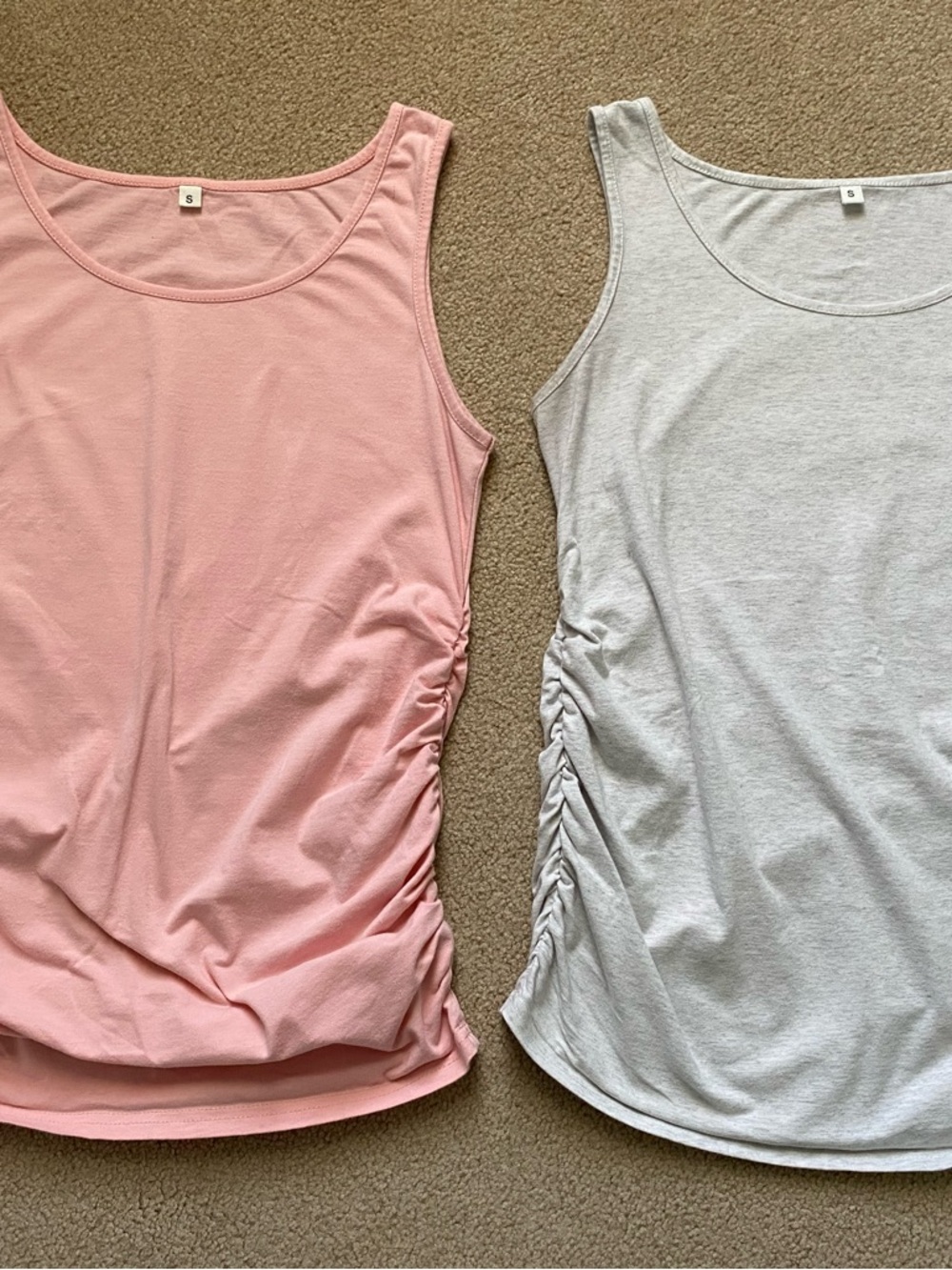 Women’s Maternity Ruched Side Tank Tops - Pink and Light Gray